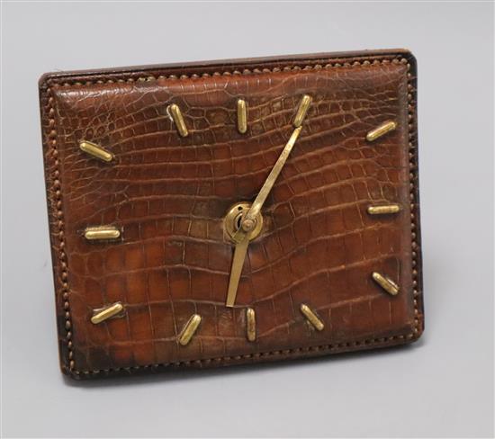 An Art Deco Hermes style leather eight day clock